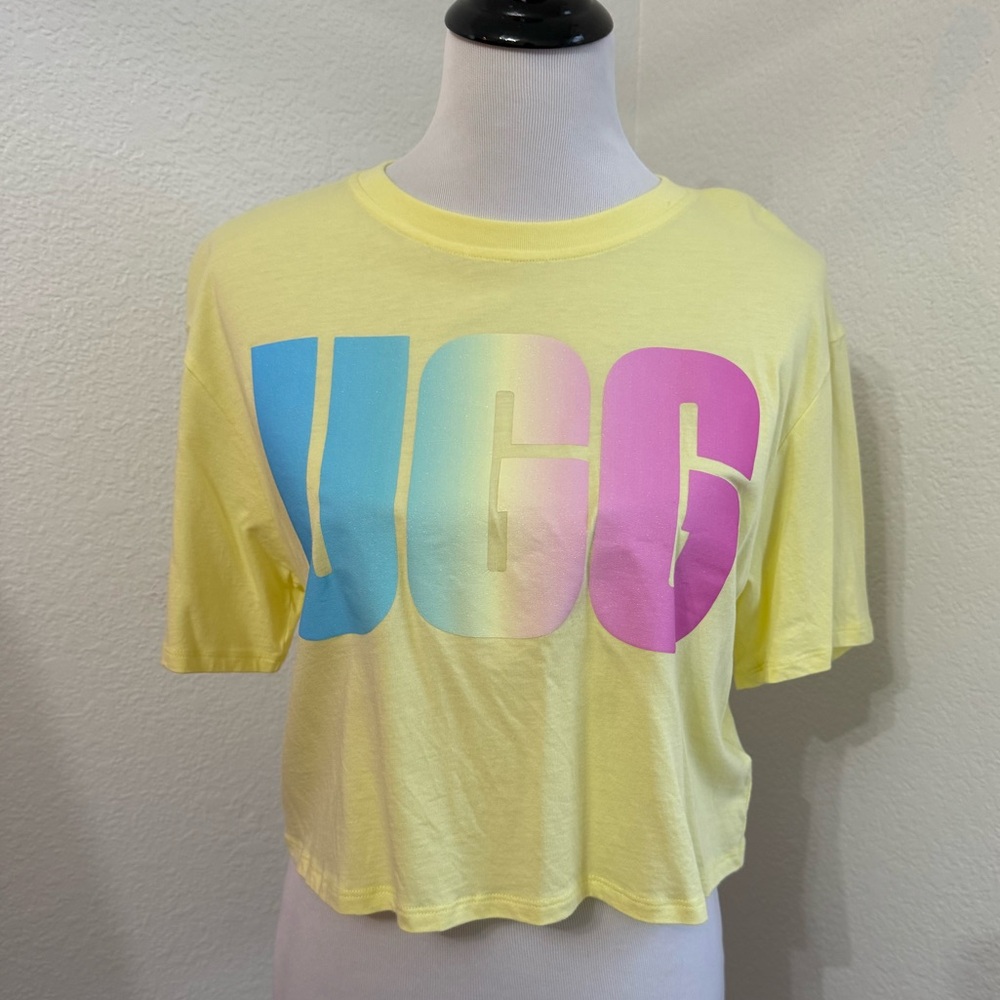 UGG Pastel Logo Yellow Cropped Tee, Size S